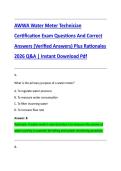 AWWA Water Meter Technician  Certification Exam Questions And Correct  Answers &lpar;Verified Answers&rpar; Plus Rationales  2026 Q&A &vert; Instant Download Pdf 