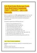 SAE Real Estate Brokerage Exam&comma;  Texas Real Estate Commission  &lpar;TREC&rpar;&comma; 2026&sol;2027 &ndash; Q&A with  Rationales 