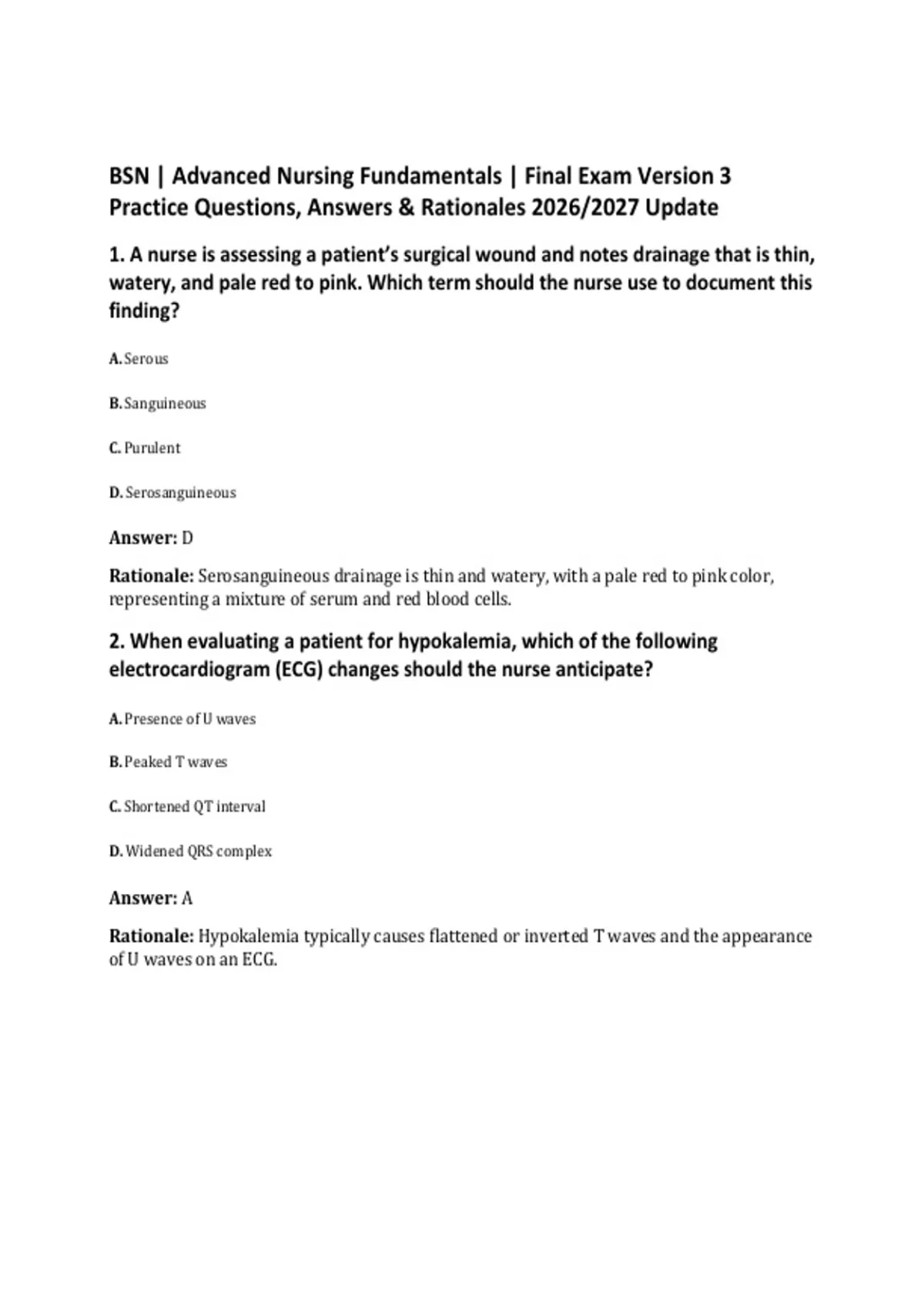 BSN | Advanced Nursing Fundamentals | Final Exam Version 3 Practice ...
