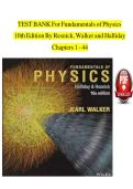 TEST BANK For Fundamentals of Physics 10th Edition By Resnick&comma; Walker and Halliday Chapters 1 - 44
