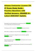 Arizona Contractor License CR 67 Exam Study Guide &ndash;  Practice Questions with  Verified Answers&period; GRADED A&plus;&period;  Latest 2026&sol;2027 Update&period;  