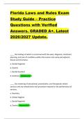 Florida Laws and Rules Exam  Study Guide &ndash; Practice  Questions with Verified  Answers&period; GRADED A&plus;&period; Latest  2026&sol;2027 Update&period;  