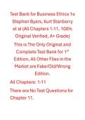 Test Bank Business Ethics 1st Edition By Stephen Byars&comma; Kurt Stanberry et al