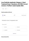 Iowa Pesticide Applicator Category 4 Seed Treatment Exam &vert; Questions with 100&percnt; Correct Answers &vert; Verified &vert; Latest Update 2026