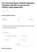 Iowa Core Exam Review Pesticide Applicators &vert; Questions with 100&percnt; Correct Answers &vert; Verified &vert; Latest Update 2026