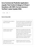 Iowa Commercial Pesticide Applicators&colon; Aquatic Pest Control &lpar;Category 5&rpar; Exam &vert; Questions with 100&percnt; Correct Answers &vert; Verified &vert; Latest Update 2026