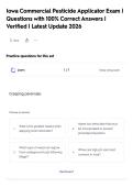 Iowa Commercial Pesticide Applicator Exam &vert; Questions with 100&percnt; Correct Answers &vert; Verified &vert; Latest Update 2026