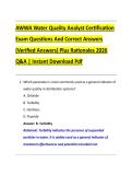 AWWA Water Quality Analyst Certification  Exam Questions And Correct Answers  &lpar;Verified Answers&rpar; Plus Rationales 2026  Q&A &vert; Instant Download Pdf