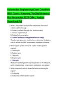 Automotive Engineering Exam Questions With Correct Answers &lpar;Verified Answers&rpar; Plus Rationales 2026 Q&A &vert; Instant Download PDF