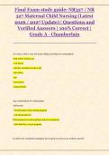 Final Exam study guide&colon; NR327 &sol; NR  327 Maternal Child Nursing &lpar;Latest  2026 &sol; 2027 Update&rpar; &vert; Questions and  Verified Answers &vert; 100&percnt; Correct &vert;  Grade A - Chamberlain
