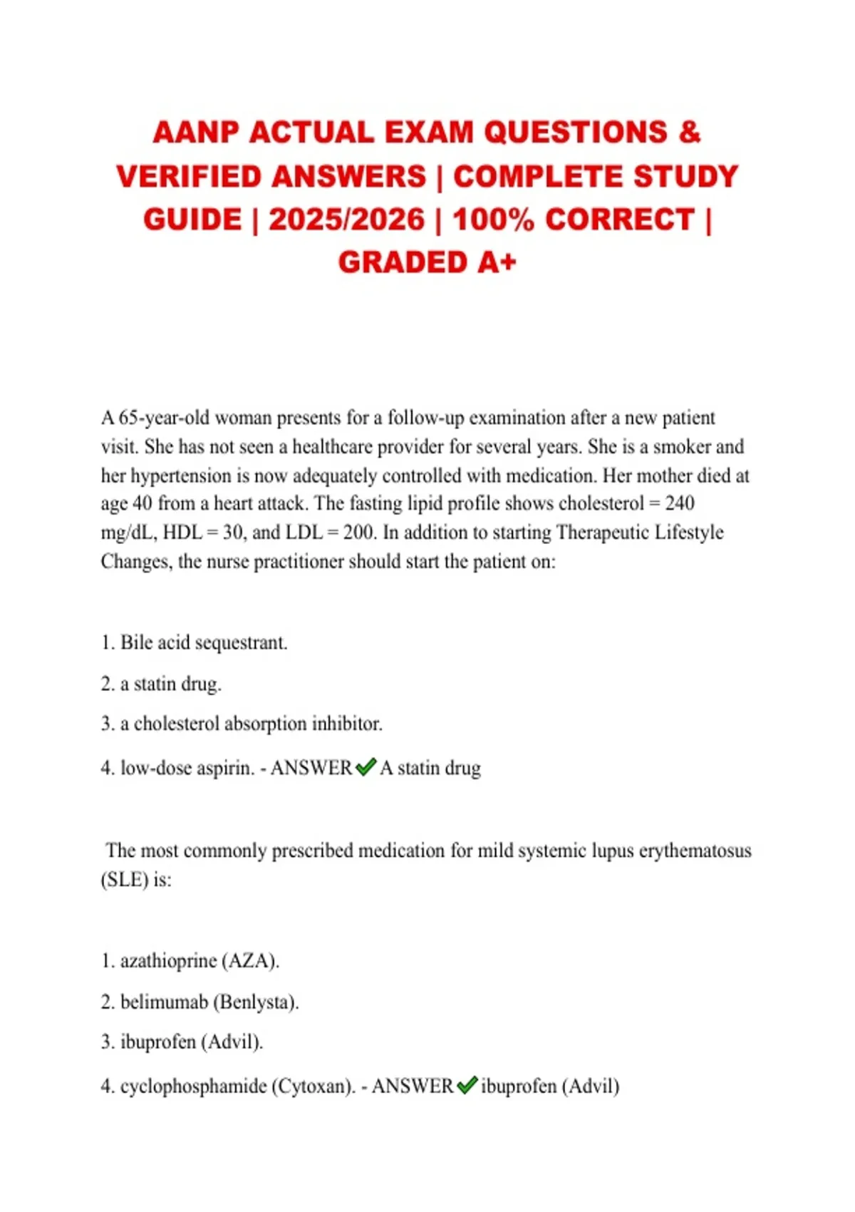 Ancap Study Guide AANP ACTUAL EXAM QUESTIONS & VERIFIED ANSWERS | COMPLETE STUDY GUIDE ...