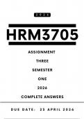 HRM3705 Assignment 3 Answers - Semester 1 &comma; 2026 &vert; Due Date 23 April 2026