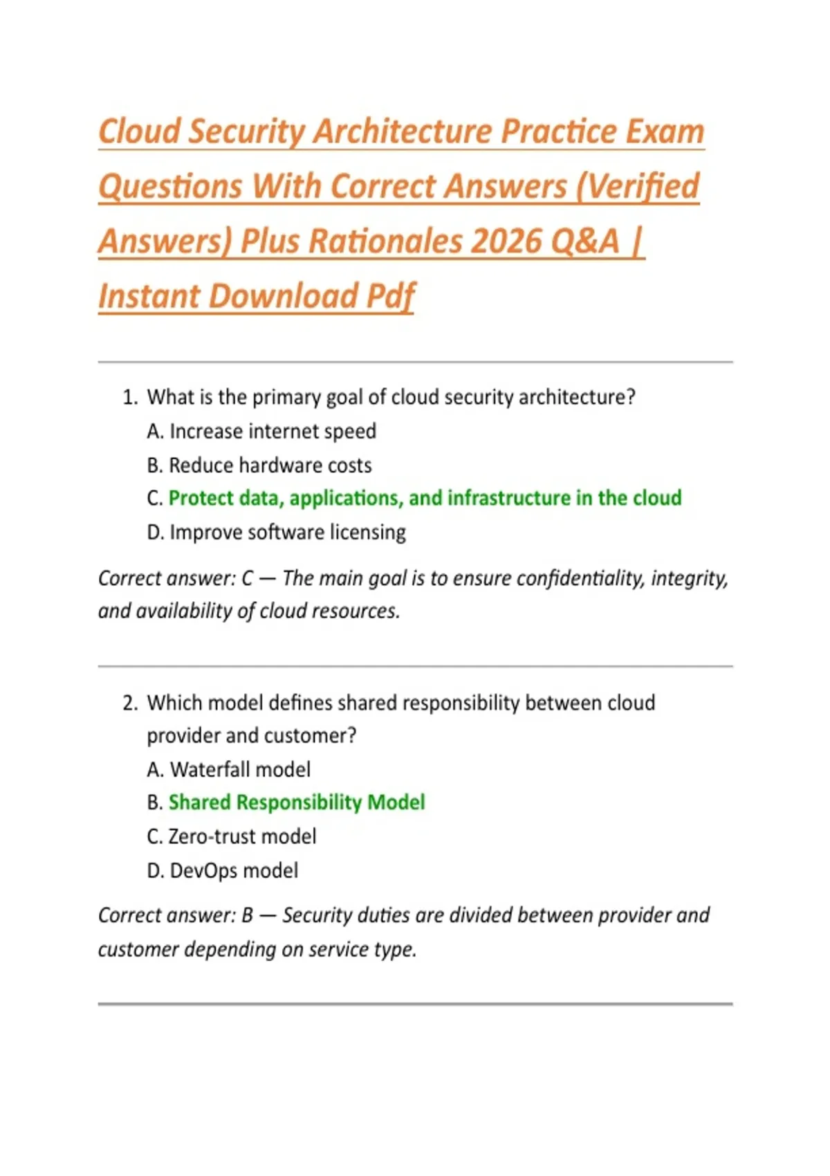 Cloud Security Architecture Practice Exam Questions With Correct ...