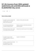 NC Life Insurance Exam &lpar;2026 updated&rpar; QUESTIONS AND ANSWERS &lpar;DETAILED & ELABORATED&rpar; fully solved