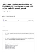 Class D Water Operator License Exam TCEQ COMPREHENSIVE questions answered&comma; 2026 verified graded A&plus; already passed&excl;