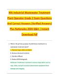 MA Industrial Wastewater Treatment  Plant Operator Grade 2 Exam Questions  And Correct Answers &lpar;Verified Answers&rpar;  Plus Rationales 2026 Q&A &vert; Instant  Download Pdf 