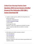 Critical Care Nursing Practice Exam Questions With Correct Answers &lpar;Verified Answers&rpar; Plus Rationales 2026 Q&A &vert; Instant Download PDF