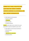 CONNECTICUT PUBLIC ADJUSTER EXAM  QUESTIONS AND CORRECT ANSWERS  &lpar;VERIFIED ANSWERS&rpar; PLUS RATIONALES 2026  Q&A &vert; INSTANT DOWNLOAD PDF