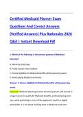 Certified Medicaid Planner Exam  Questions And Correct Answers  &lpar;Verified Answers&rpar; Plus Rationales 2026  Q&A &vert; Instant Download Pdf