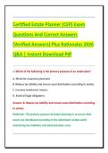 Certified Estate Planner &lpar;CEP&rpar; Exam  Questions And Correct Answers  &lpar;Verified Answers&rpar; Plus Rationales 2026  Q&A &vert; Instant Download Pdf 