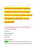 Certified Electrical Safety Compliance  Professional &lpar;CESCP&rpar; Exam Questions  And Correct Answers &lpar;Verified Answers&rpar;  Plus Rationales 2026 Q&A &vert; Instant  Download Pdf