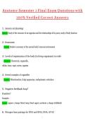 Anatomy End of Semester 1 Final Exam &lpar;Latest 2026 &sol; 2027 Update&rpar; Questions & Correct Answers &lpar;100&percnt; Correct Verified Answers&rpar; Already Graded A&plus;