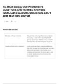 AC-HPAT Biology COMPREHENSIVE QUESTIONS AND VERIFIED ANSWERS &lpar;DETAILED & ELABORATED&rpar; ACTUAL EXAM 2026 TEST 100&percnt; SOLVED 