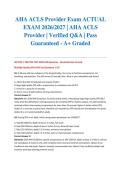 AHA ACLS Provider Exam ACTUAL EXAM 2026&sol;2027 &vert; AHA ACLS Provider &vert; Verified Q&A &vert; Pass Guaranteed - A&plus; Graded