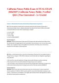 California Notary Public Exam ACTUAL EXAM 2026&sol;2027 &vert; California Notary Public &vert; Verified Q&A &vert; Pass Guaranteed - A&plus; Graded
