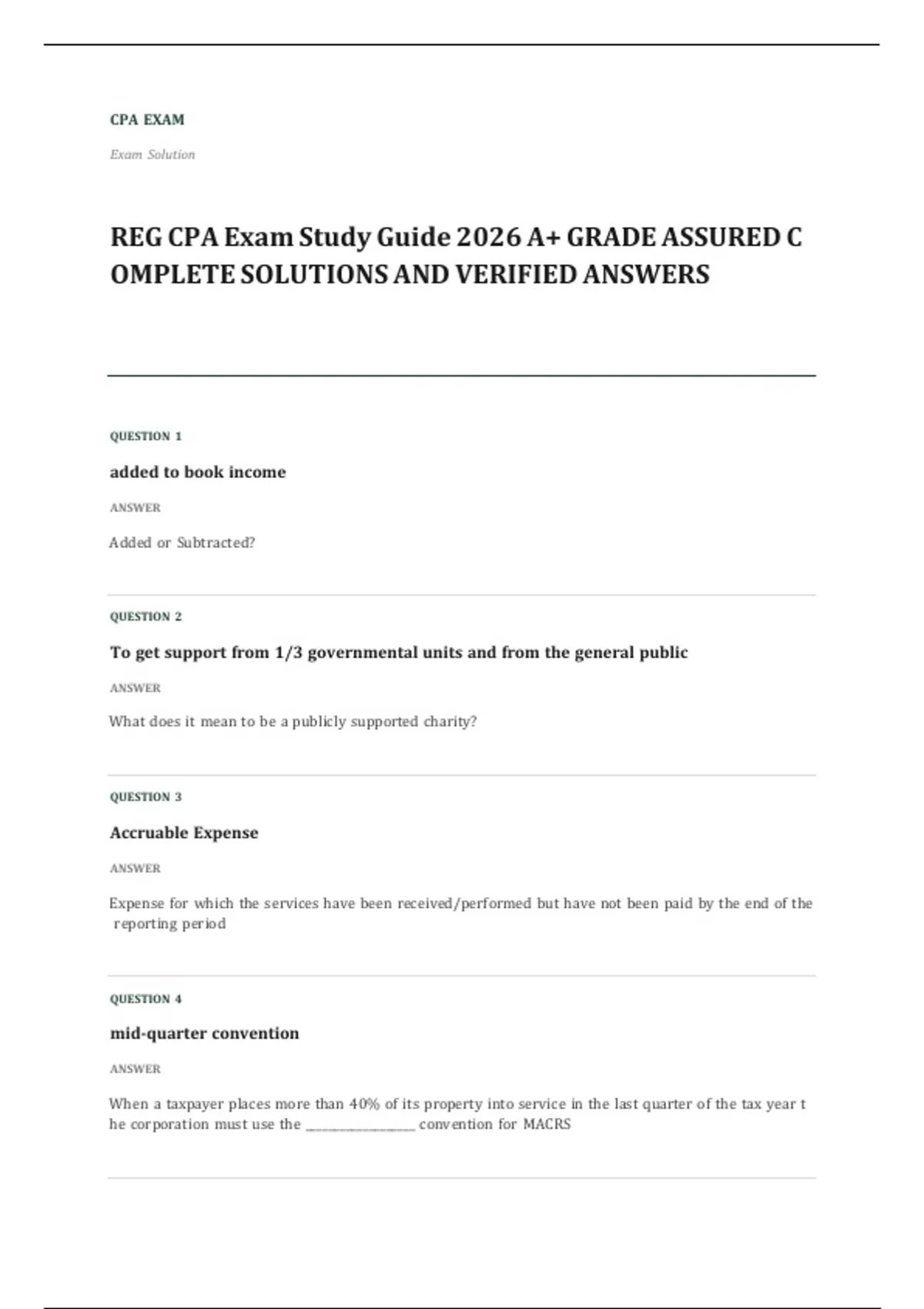 CPA 2026 EXAM 2026 A+ GRADE ASSURED COMPLETE SOLUTIONS AND VERIFIED ...