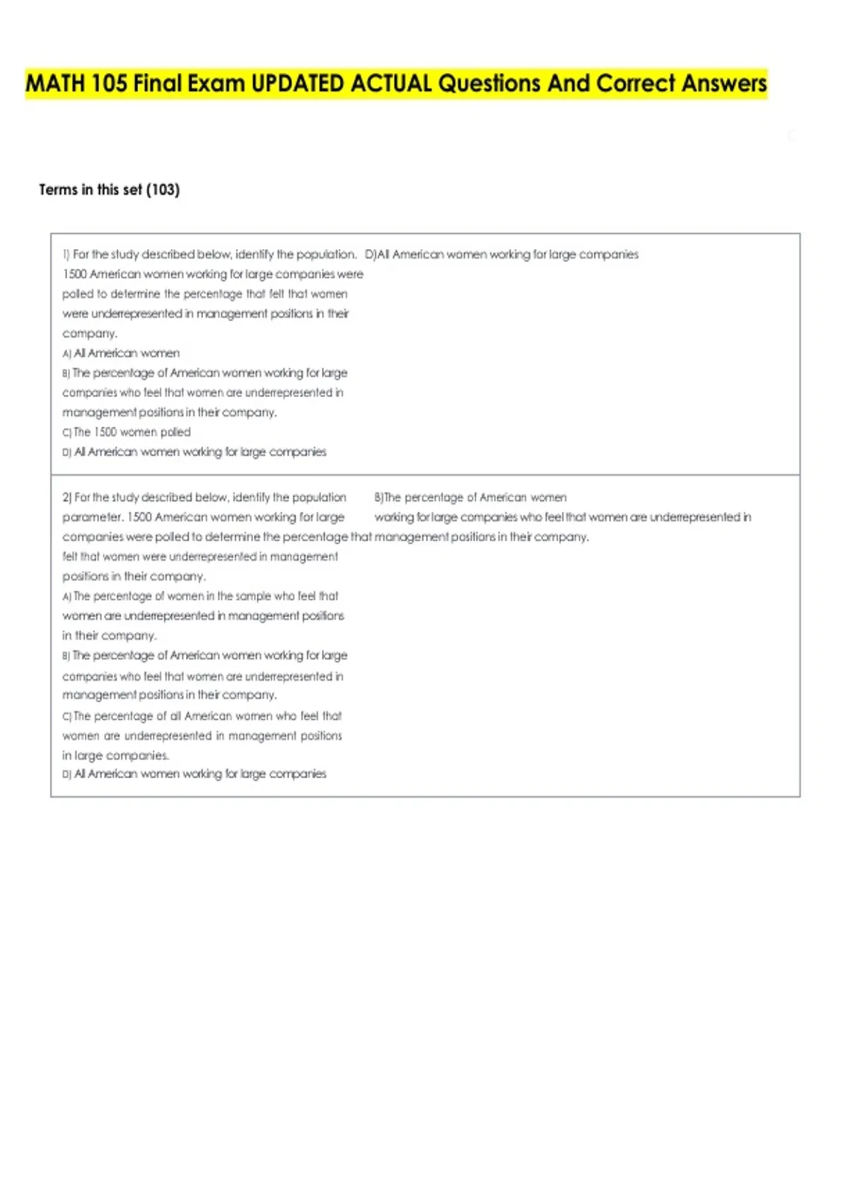 MATH 105 Final Exam UPDATED ACTUAL Questions And Correct Answers - MATH ...