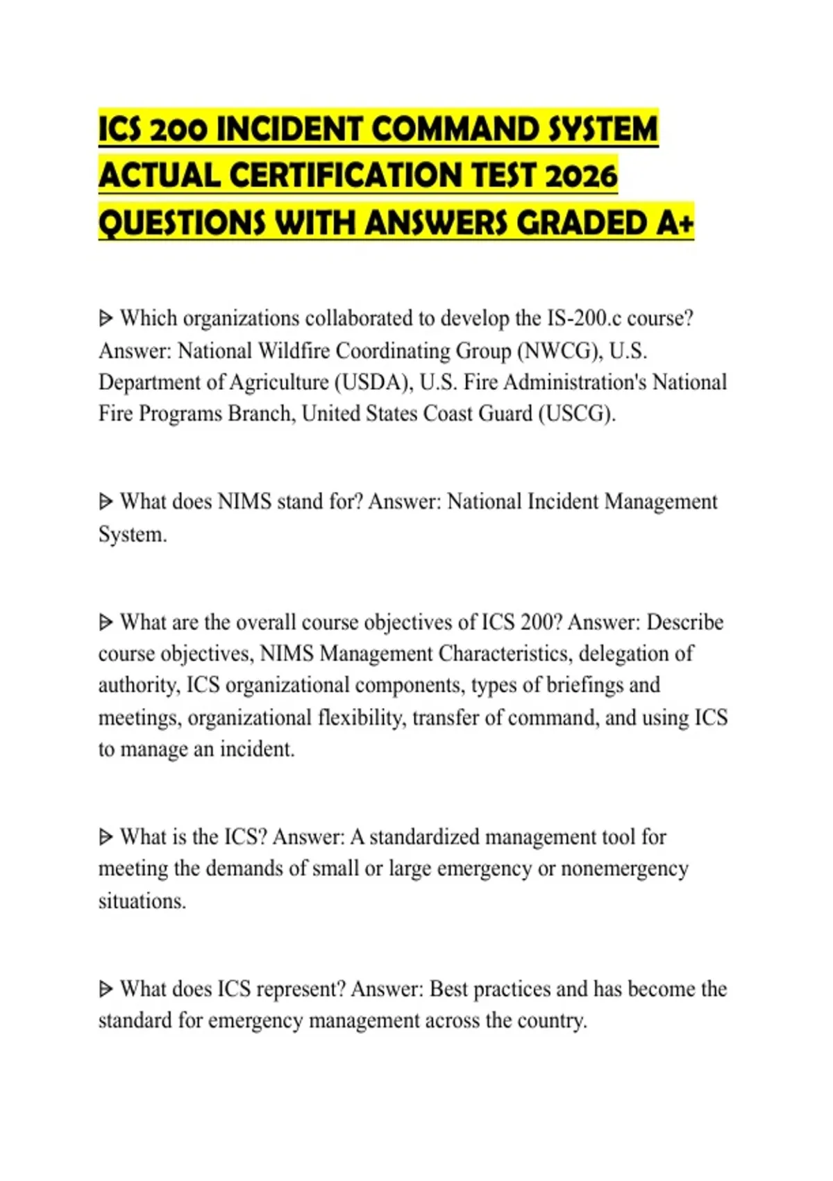 Cipd Ics Exammatrix Test Example ICS 200 INCIDENT COMMAND SYSTEM ACTUAL CERTIFICATION TEST 2026 ...