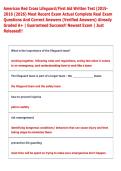 American Red Cross Lifeguard&sol;First Aid Written Test &lpar;2015-  2016 &lpar;2026&rpar; Most Recent Exam Actual Complete Real Exam  Questions And Correct Answers &lpar;Verified Answers&rpar; Already  Graded A&plus; &vert; Guaranteed Success&excl;&excl; Newest Exam &vert; Just  Released&excl;&excl; 