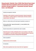 Massachusetts Pesticide Exam &lpar;2026&rpar; Most Recent Exam Actual  Complete Real Exam Questions And Correct Answers &lpar;Verified  Answers&rpar; Already Graded A&plus; &vert; Guaranteed Success&excl;&excl; Newest  Exam &vert; Just Released&excl;&excl;  