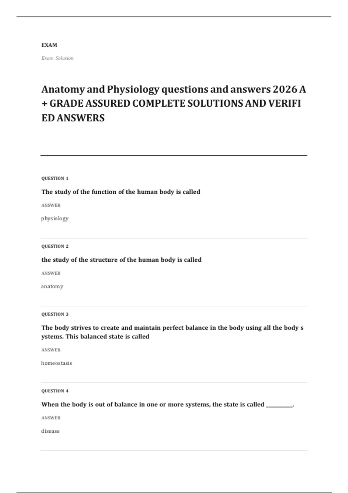 anatomy physiology 2026 EXAM 2026 A+ GRADE ASSURED COMPLETE SOLUTIONS AND VERIFIED ANSWERS ...