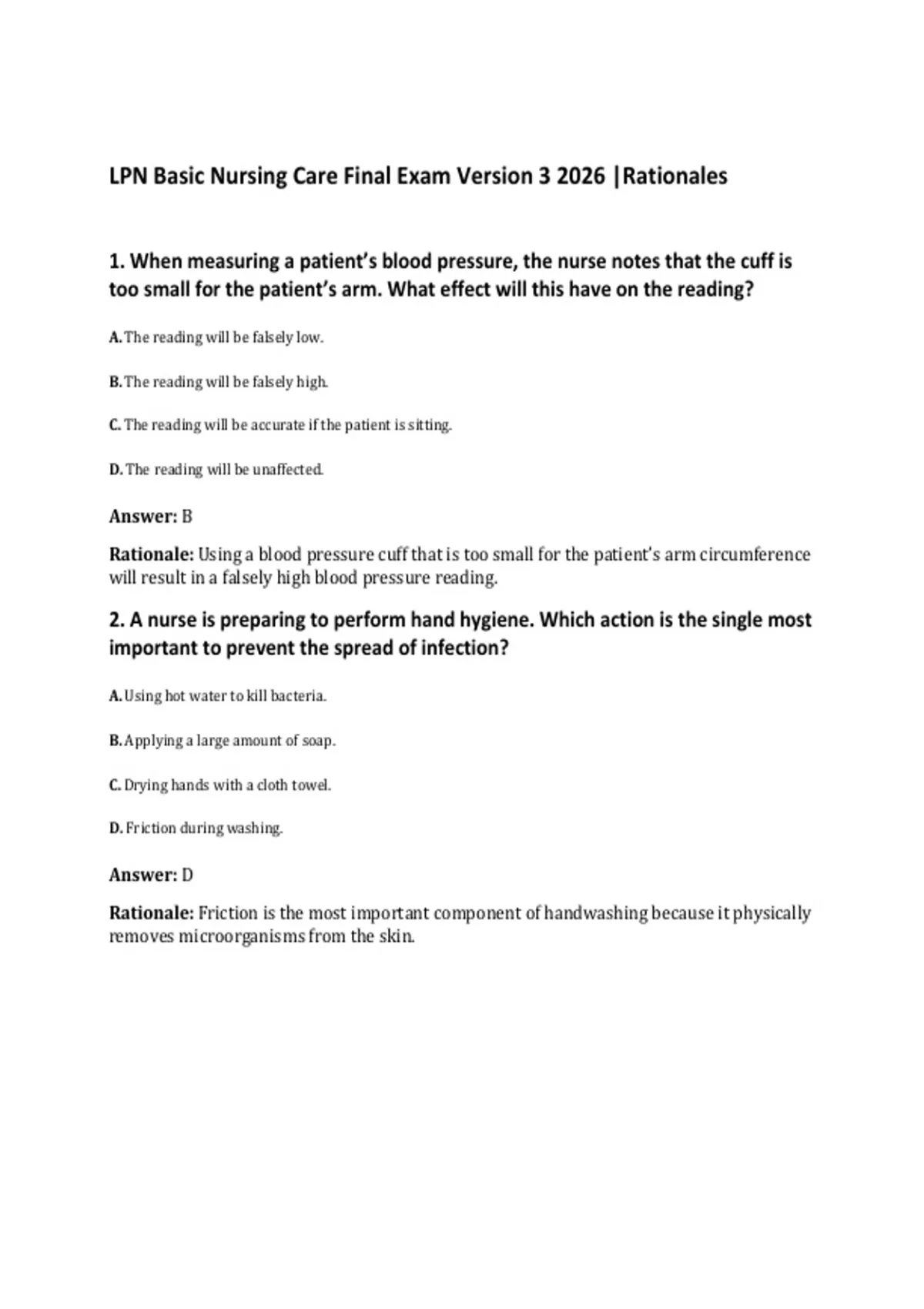 LPN Basic Nursing Care Final Exam Version 3 2026 |Rationales - LPN ...