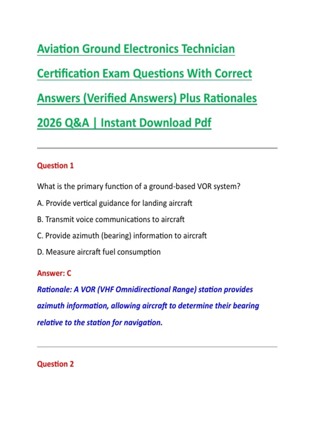 Aviation Ground Electronics Technician Certification Exam Questions ...
