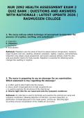 NUR 2092 Health Assessment Exam 2 Quiz Bank Questions Verified Answers Rationales Rasmussen College Nursing Physical Assessment Guide A&plus;