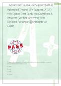 Advanced Trauma Life Support &lpar;ATLS&rpar;  11th Edition Test Bank&colon; 150 Questions &  Answers &lpar;Verified Answers&rpar; With  Detailed Rationales &vert;&vert; Complete A&plus;  Guide   
