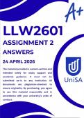 LLW2601 ASSIGNMENT 2 SEMESTER 1 2026 &ast;COMPLETE ANSWERS&ast; DUE DATE 24 APRIL 2026 &lpar;BEST ANSWERS FOR THIS ASSIGNMENT&rpar;