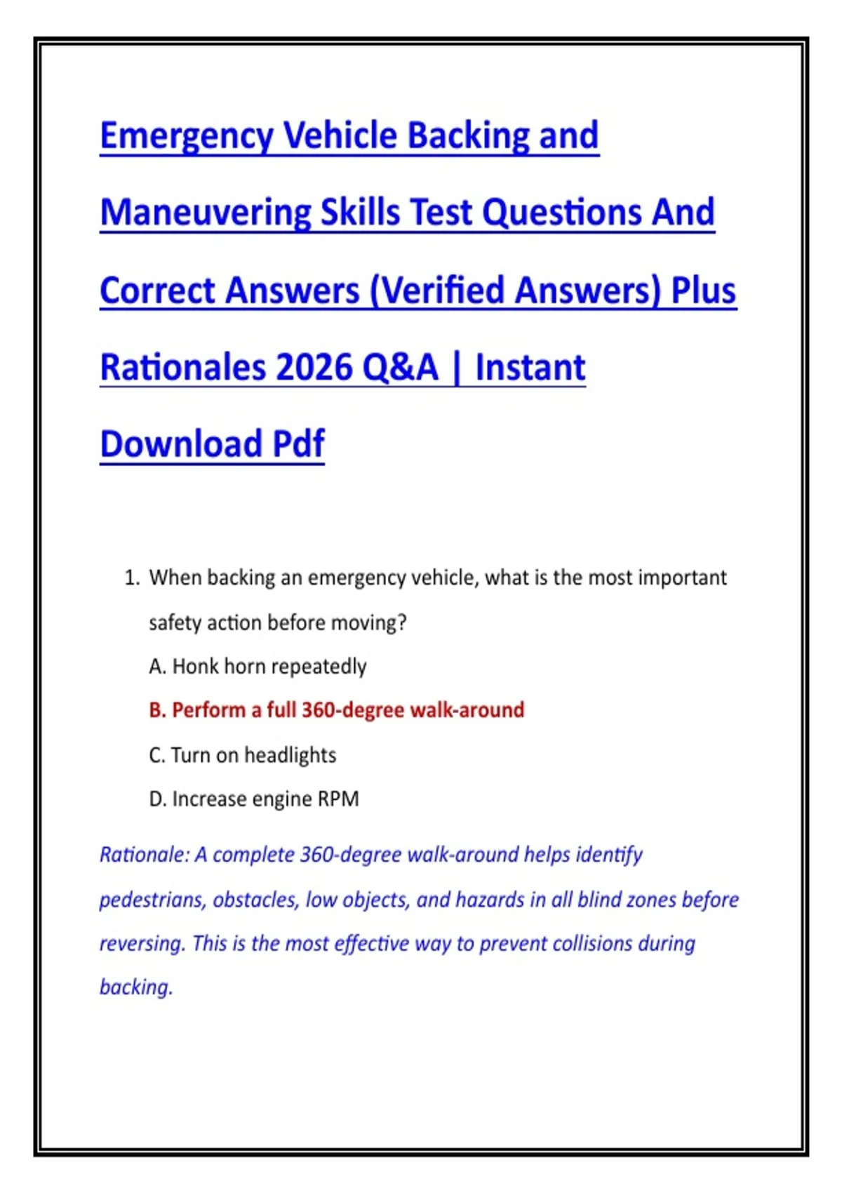 Backing Proficiency Test Emergency Vehicle Backing and Maneuvering Skills Test Questions And ...