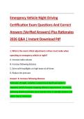Emergency Vehicle Night Driving  Certification Exam Questions And Correct  Answers &lpar;Verified Answers&rpar; Plus Rationales  2026 Q&A &vert; Instant Download Pdf