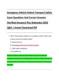 Emergency Vehicle Patient Transport Safety  Exam Questions And Correct Answers  &lpar;Verified Answers&rpar; Plus Rationales 2026  Q&A &vert; Instant Download Pdf 