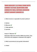 TAMU BIOLOGY 112 FINAL EXAM WITH  CORRECT ACTUAL QUESTIONS AND  CORRECTLY WELL DEFINED ANSWERS  LATEST ALREADY GRADED A&plus; 