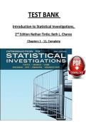Test Bank for Introduction to Statistical Investigations 2nd Edition by Nathan Tintle&comma; Beth L&period; Chance & George W&period; Cobb &vert; Latest Update 2026 Exam Prep Graded A&plus;