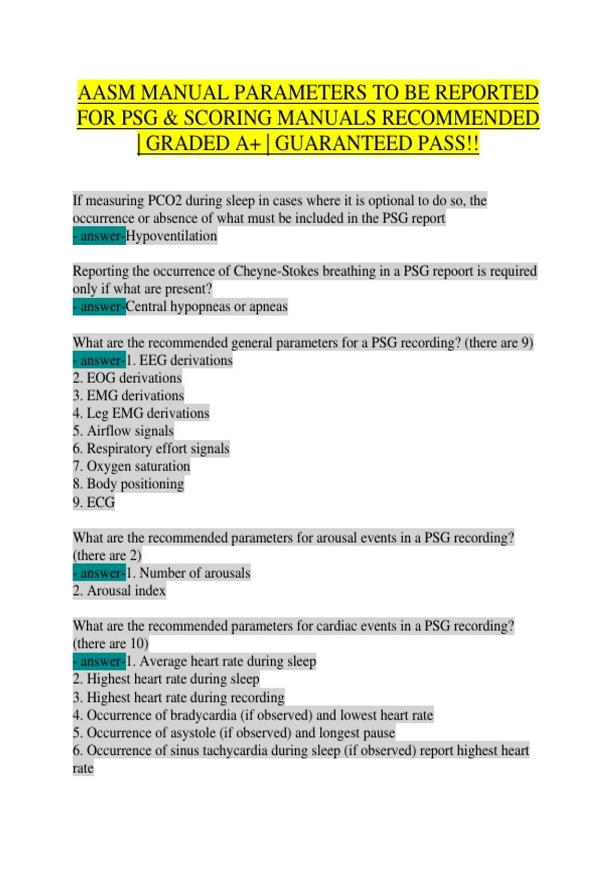 AASM Manual Parameters to be Reported for PSG & Scoring Manuals ...