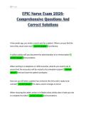 EPIC Nurse Exam 2026- Comprehensive Questions And Correct Solutions