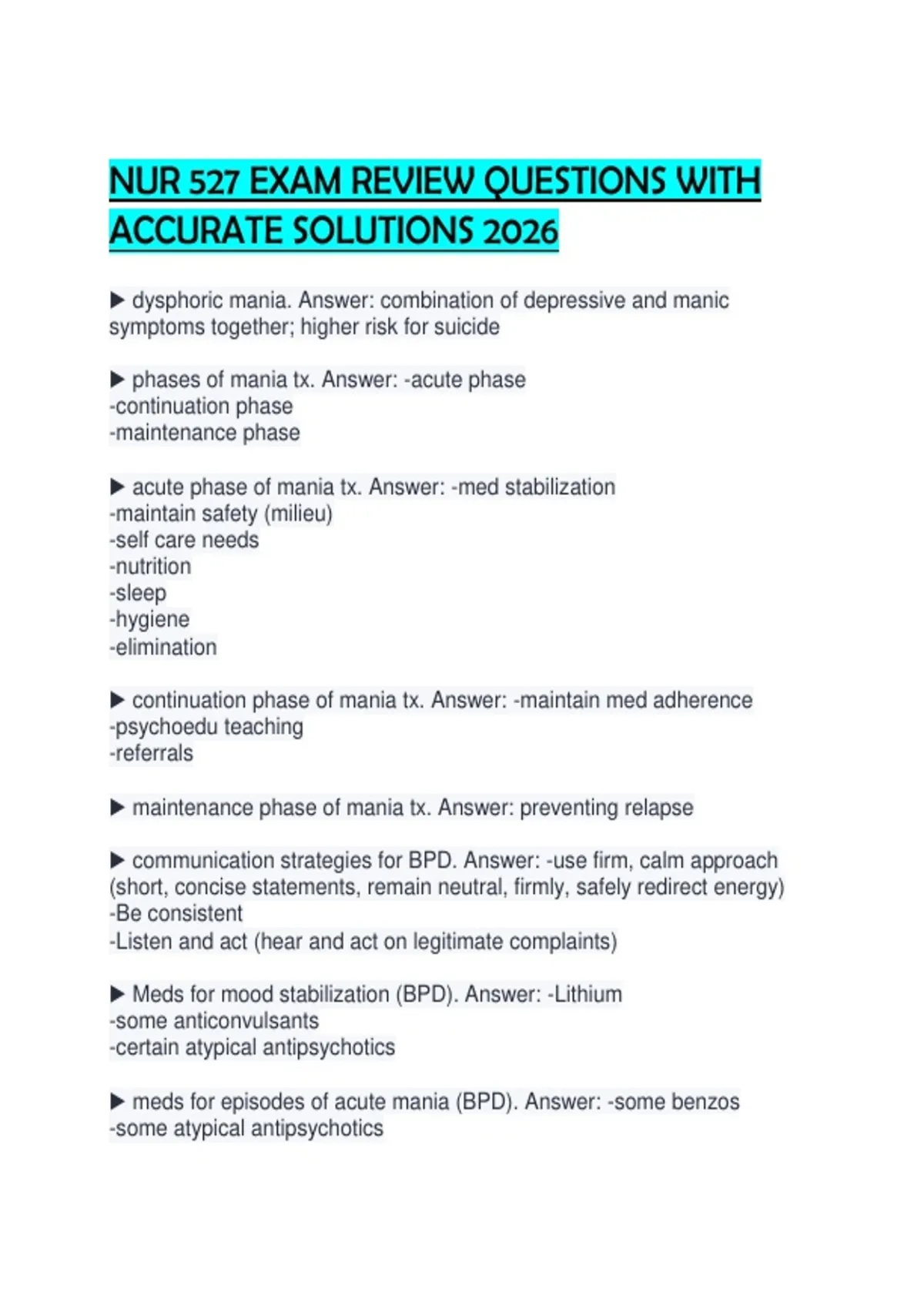 NUR 527 EXAM REVIEW QUESTIONS WITH ACCURATE SOLUTIONS 2026.pdf - NUR ...