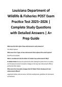 Louisiana Department of  Wildlife & Fisheries POST Exam  Practice Test 2025&ndash;2026 &vert;  Complete Study Questions  with Detailed Answers &vert; A&plus;  Prep Guide 