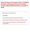 Advanced Trauma Life Support &lpar;ATLS&rpar; 11th Edition  Test Bank&colon; 250 Questions & Answers &lpar;Verified  Answers&rpar; With Detailed Rationales &vert;&vert; Complete A&plus;  Guide  